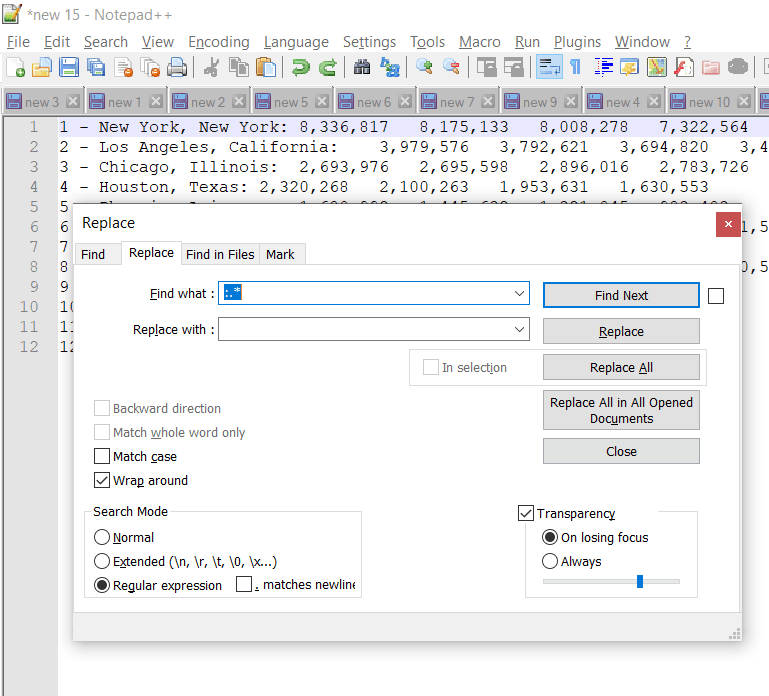How to delete all text after a character or string in Notepad++ Code2care